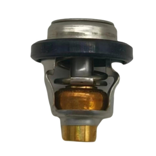 photo of JLM Marine thermostat 17670-94402 for Suzuki 9.9-70hp, metal housing with rubber seal, internal spring and brass thermal element, golden threaded shaft