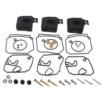 carburetor rebuild kit for yamaha 40 50 hp 6h4-w0093-04-18 JLM Marine arranged on white background with brass jets, silver needles, rubber gaskets and screws