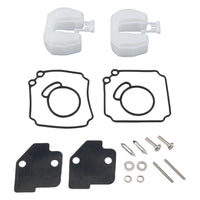 photo: jlm marine carburetor rebuild kit for yamaha 20hp 25hp 6l2-w0093-00-6l2-14301-11-18-7739, includes floats, gaskets, needles, screws, washers, and pins