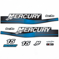 Mercury SeaPro 15HP 2-Stroke Outboard Engine Blue Decal Kit - OEM Quality Replacement Sticker Set (1999-2006)