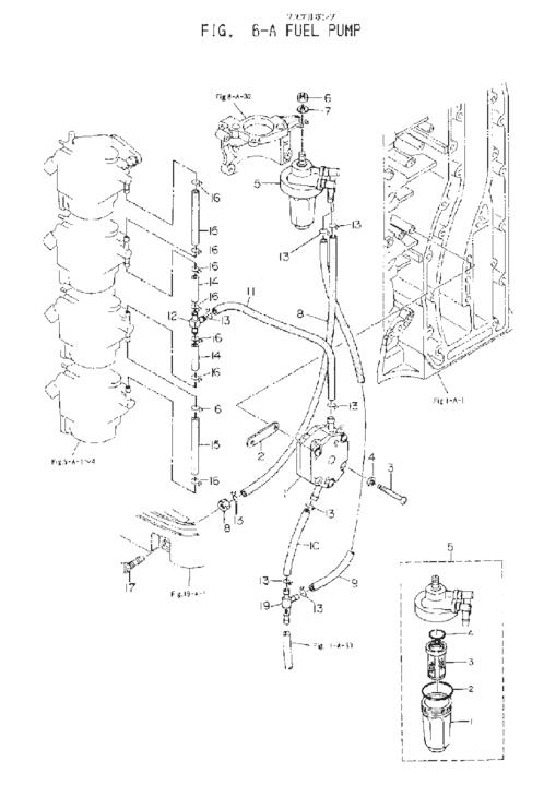 diagram of jlm marine fuel pump for tohatsu nissan 25-115 hp with multi-port housing and filter assembly