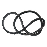 photo of two JLM Marine black v-belts with teeth, figure-eight configuration, 862054q