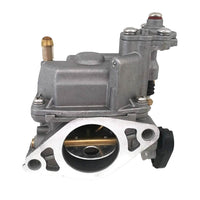 photo of mercury carburetor 3323-835382t04 for 8-9-9-15 hp engines with silver metal construction and mounting flange with bolt holes