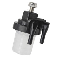 photo of JLM Marine fuel filter for Tohatsu 9.9-90 hp, part number 3b7-02230-0, clear plastic housing with black end caps