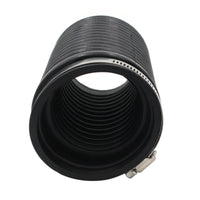 photo of a black ribbed exhaust bellows hose with silver hose clamp, for Volvo Penta SX-DP, S-DP, and OMC Cobra stern drive V6 V8 engines, part number 3850426