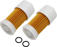 photo of JLM Marine fuel filter element 68f-24563-10 for Yamaha 150-300 hp, yellow-tan pleated cartridges with white end caps, includes two black o-rings