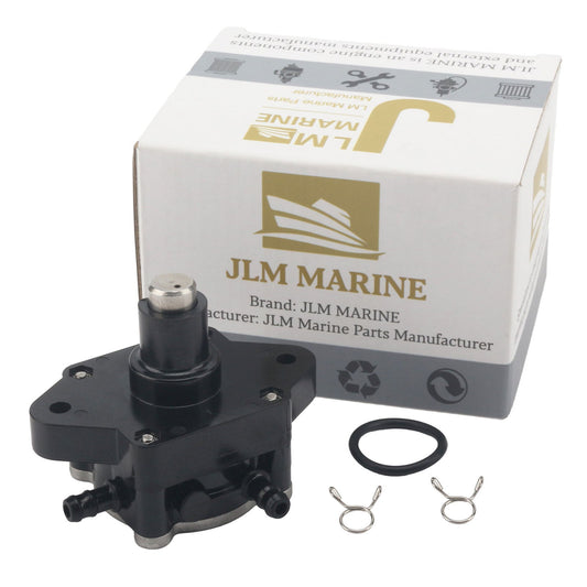 black fuel pump for johnson evinrude 9.9 15hp 0438562 with inlet outlet ports and metal shaft, includes o-ring and hose clamps
