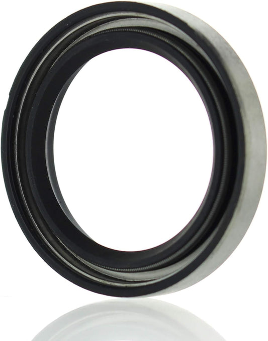 photo of JLM Marine gear housing oil seal 26-76868 for Mercury and Johnson Evinrude, single-lip radial shaft seal with steel outer diameter, two black rubber lips, and internal metal spring