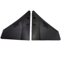 jlm marine hydrofoil stabilizer for 5-150 hp outboard stern drive, pair of black textured triangular plastic foils with mounting indentations and raised ridges