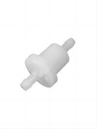 photo of inline fuel filter for yamaha 4-9.9 hp 646-24251-01-00 with barbed ends and cylindrical white plastic body