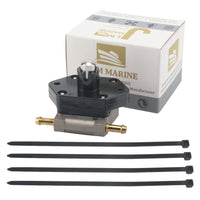 photo of jlm marine fuel pump 892874t01 for mercury 25-60 hp with hexagonal base and brass fittings