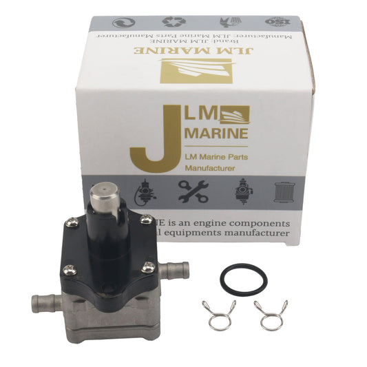 jlm marine fuel pump for honda 40-50hp bf40d bf50d 16700-zz5-003 metal body with two barbed hose fittings black plastic top assembly