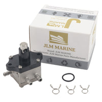 photo jlm marine fuel pump 16700-zv5-003 for honda bf 25-90 hp brushed aluminum rectangular body black top with silver plunger four mounting screws