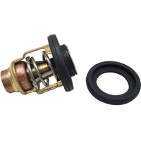 photo of 6e5-12411 thermostat for yamaha 2-stroke outboard motor with copper body spring and valve, includes black rubber gasket