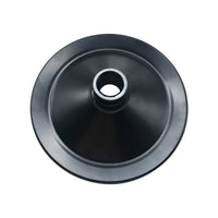 photo of JLM Marine power steering pump pulley for Volvo Penta and OMC stern drive 3853804, circular dark gray with metallic beveled outer edge, central hollow cylinder
