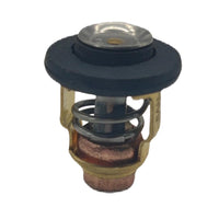 jlm marine thermostat for yamaha 4-stroke 6g8-12411-00 brass base silver disc black seal coiled spring copper tip slightly elevated front view