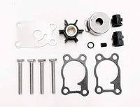 photo of water pump impeller kit for johnson evinrude 4-5-6-8 hp 396644 by jlm marine with black six-blade impeller silver housing and mounting plate