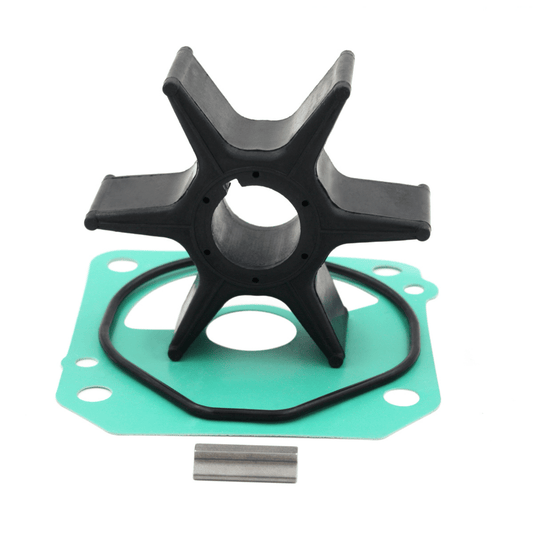 photo of jlm marine water pump impeller kit for honda 75-90-115-130 hp 18-3283 with six black rubber blades, green gasket and O-ring seal