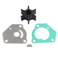 photo of jlm marine water pump impeller kit suzuki 17400-92d00 with black rubber impeller wear plate turquoise gasket and drive key
