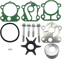 photo of jlm marine water pump impeller kit 692-w0078-00 with black rubber impeller, green gaskets, silver bolts and metal plate