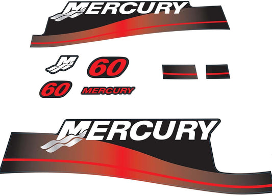Mercury 60 HP Outboards Motor Top Cowl Cove Decal Sticker Set 879753A01, 826313A01, 883526A02, 804704A00 - JLM Marine - JLM Marine Boat Parts Limited