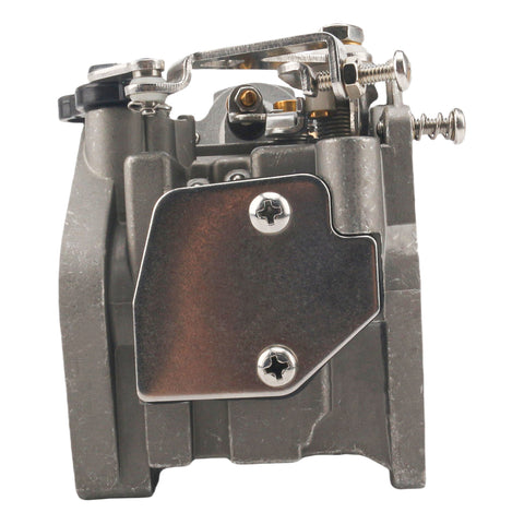 photo of jlm marine carburetor 3dp-03100-0 for tohatsu nissan mfs nsf 9 8hp with grey metal body and silver linkages