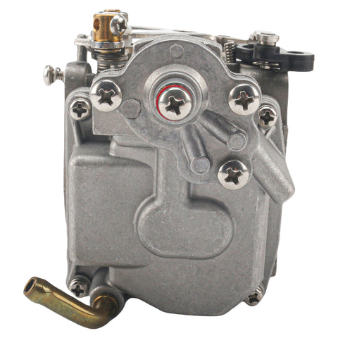 photo of JLM Marine carburetor for Tohatsu Nissan MFS NSF 9.8hp 3DP-03100-0, silver-toned metal, with brass fitting, screws, and top mechanism