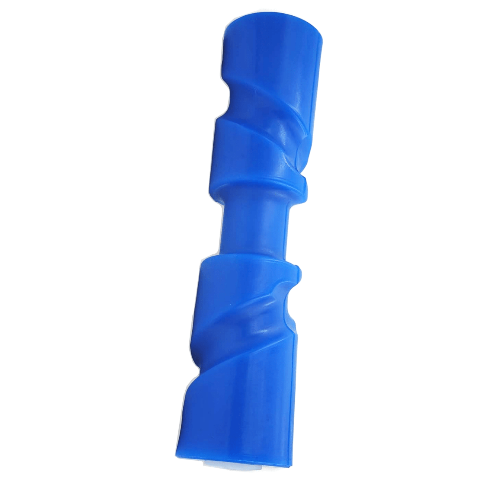 photo of JLM Marine 12-inch self-centering keel roller with red helical texture and textured cylindrical shaft for boat trailers