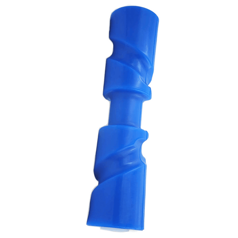 photo of JLM Marine 12-inch self-centering keel roller with red helical texture and textured cylindrical shaft for boat trailers