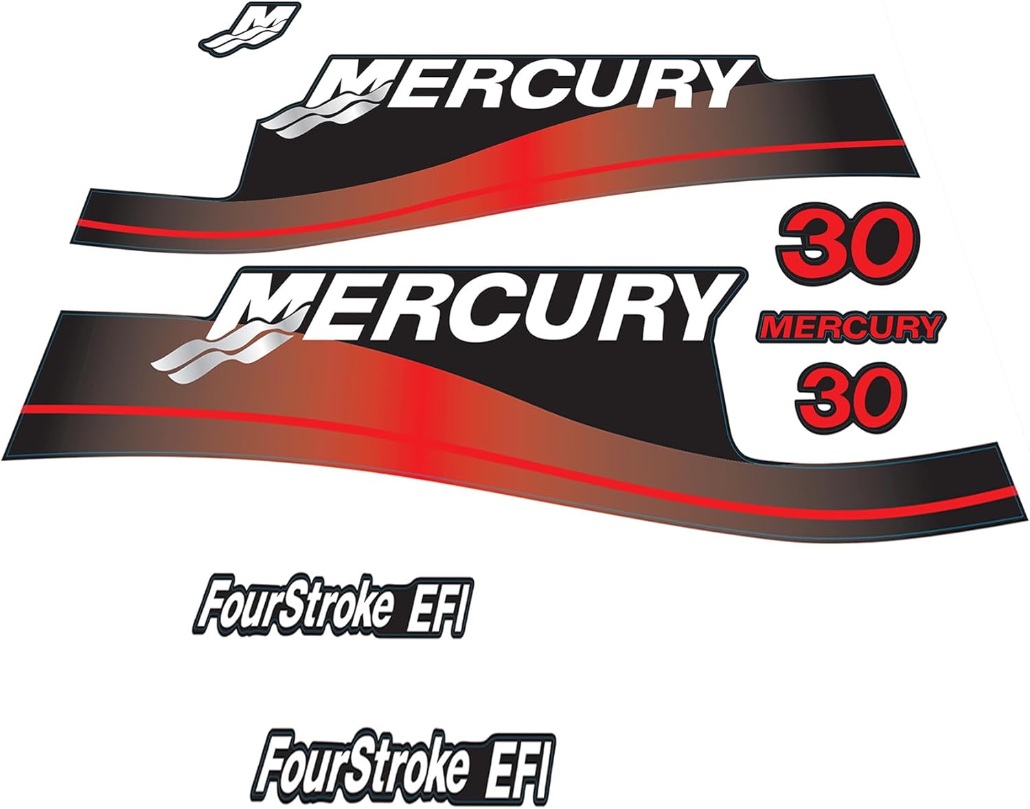 Mercury 30 HP Outboards Motor Top Cowl Cove Decal Sticker Set 803640A00, 897510A01, 82409316 - JLM Marine - JLM MARINE