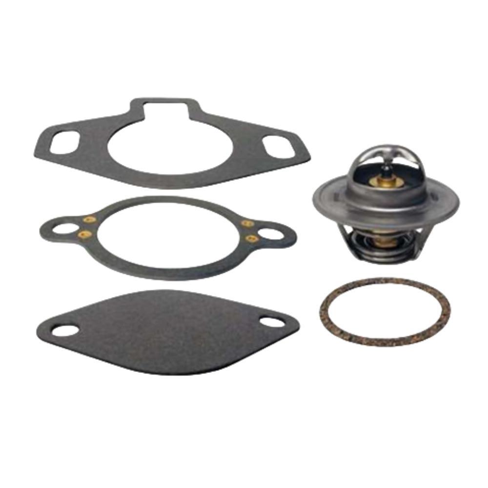 photo thermostat kit 160 jlm marine for mercruiser v6 v8 4.3l 5.0l 5.7l 7.4l 8.2l q5 807252q5 with silver thermostat and multiple dark gaskets