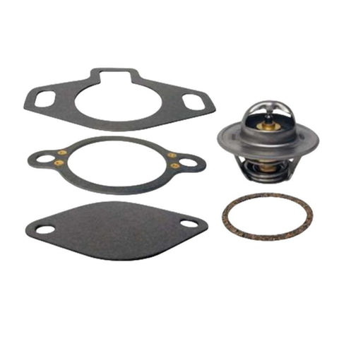 photo thermostat kit 160 jlm marine for mercruiser v6 v8 4.3l 5.0l 5.7l 7.4l 8.2l q5 807252q5 with silver thermostat and multiple dark gaskets