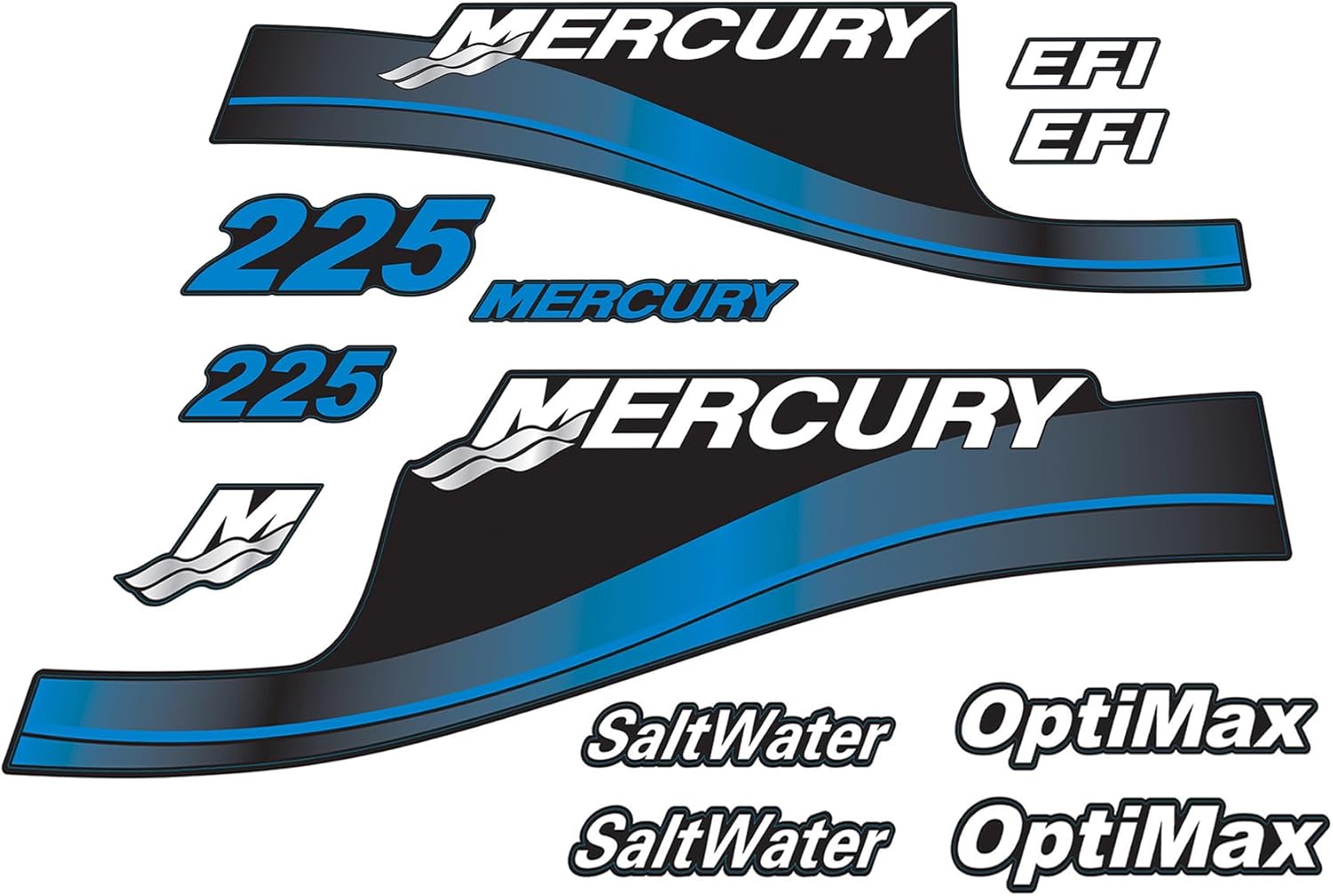Mercury 225 HP Outboards Motor Top Cowl Cove Decal Set 824105A00, 859276A03, 855408A00 - JLM Marine - JLM Marine Boat Parts Limited