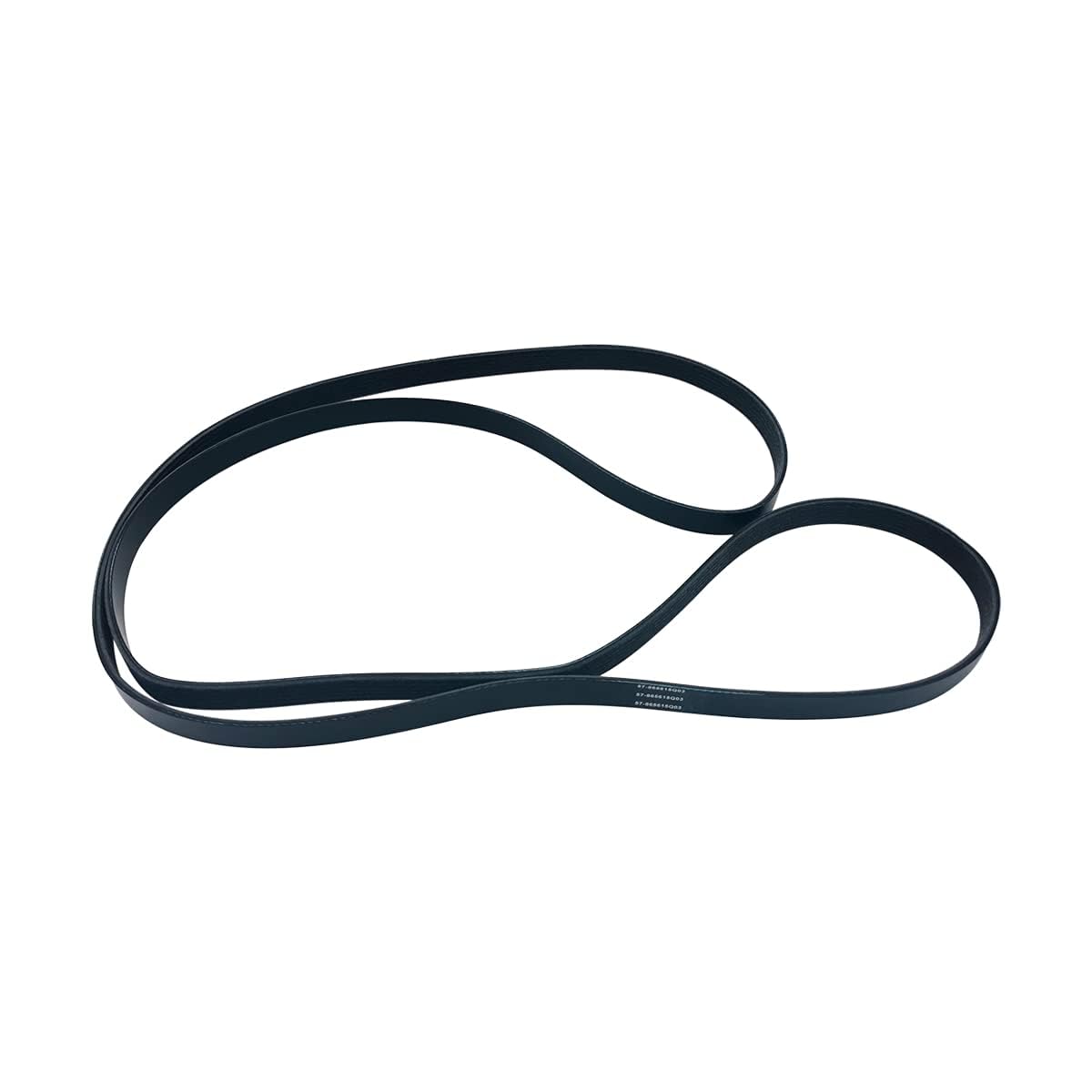 photo of JLM Marine serpentine belt 57-865615q03 for Mercruiser V6 V8 Alpha Bravo, black rubber, looped shape, white background