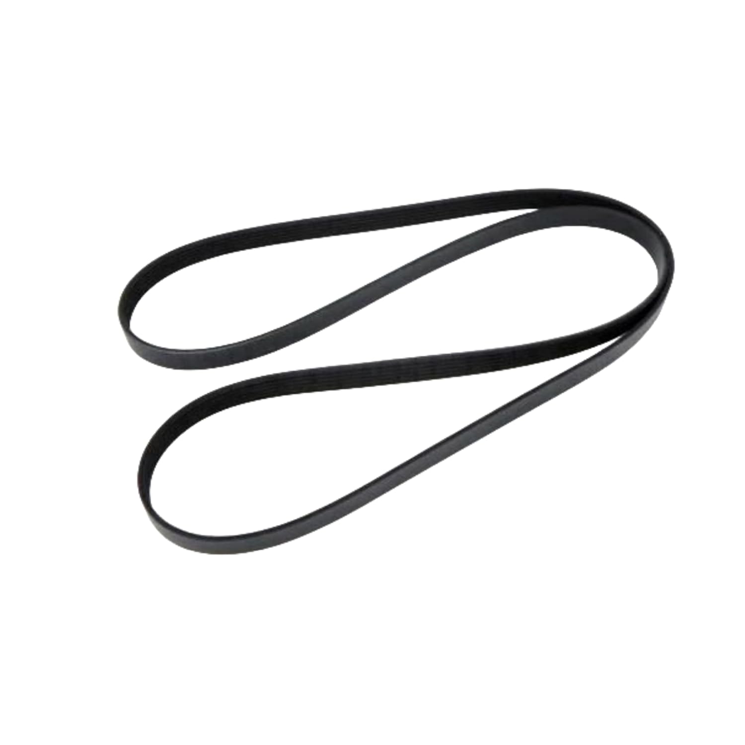 photo, JLM Marine serpentine belt for Mercruiser V6 V8 Alpha Bravo 1999-2016, black multi-ribbed, curved, white background