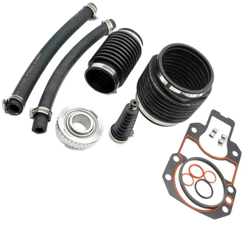 Marine-grade 3/4 inch and 5/8 inch water intake hoses with stainless steel clamps for MerCruiser Alpha One Gen I transom seal kit