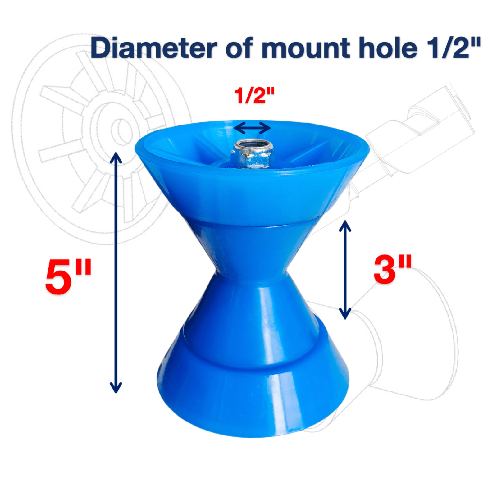 photo of red 3x5 boat trailer roller by JLM Marine with 1/2 shaft