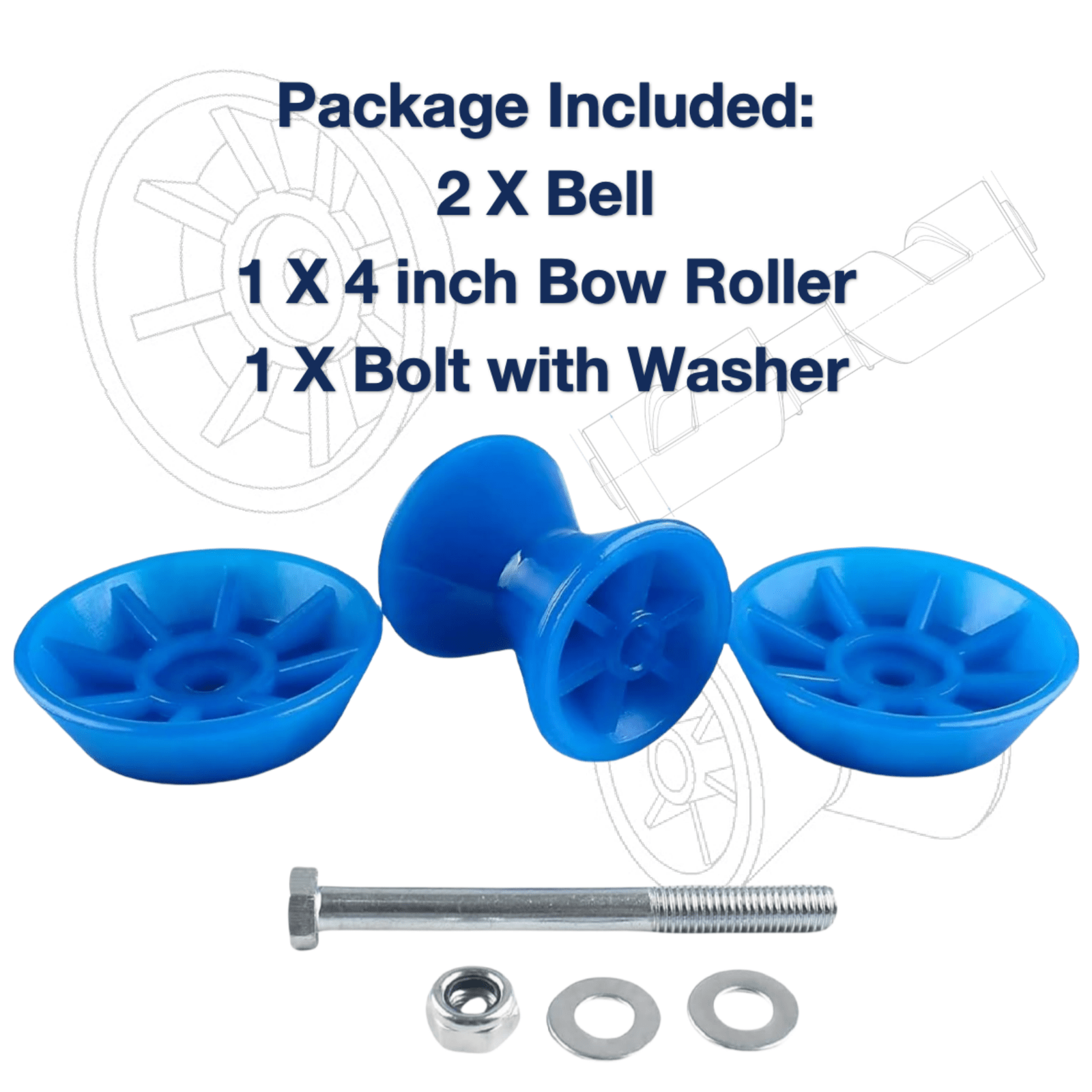 HWI 4 Marine Trailer Poly Bow Roller, 1/2 Axle Non-Marking Assembly with End Cap for Stopping Boat Trailer HWI 4 Marine Trailer Poly Bow Roller, 1/2 Axle Non-Marking Assembly with End Cap for Stopping Boat Trailer