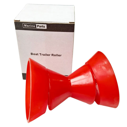 photo of jlm marine red polyurethane 3 x 5 boat trailer roller bow tie shape with 1/2 inch shaft
