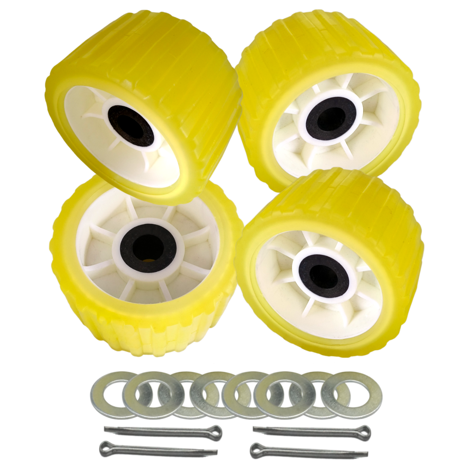 3 inches x 5 inches 4PCs Boat Trailer Poly Ribbed Wobble Rollers by 3/4 inches Shaft - JLM MARINE