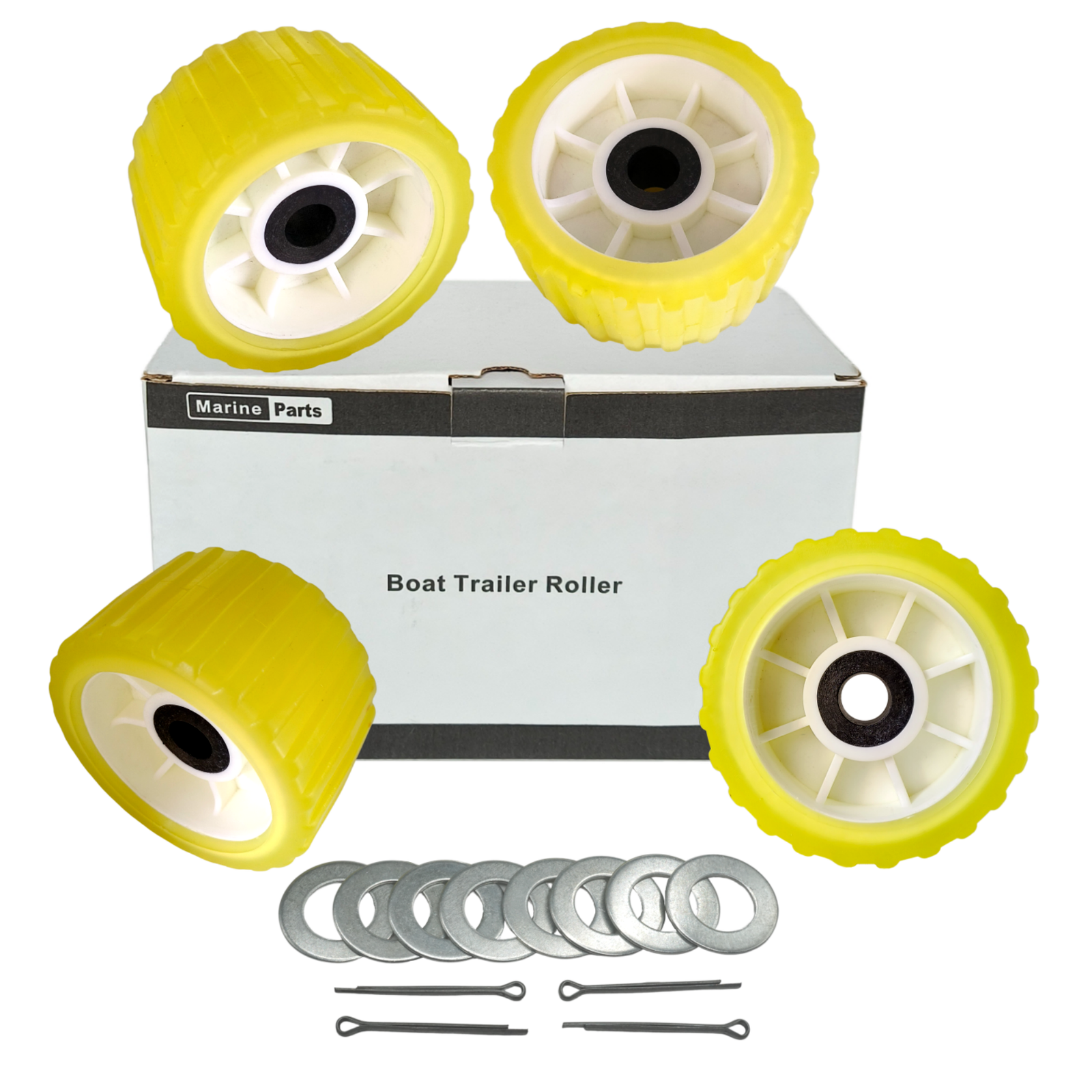 3 inches x 5 inches 4PCs Boat Trailer Poly Ribbed Wobble Rollers by 3/4 inches Shaft - JLM MARINE