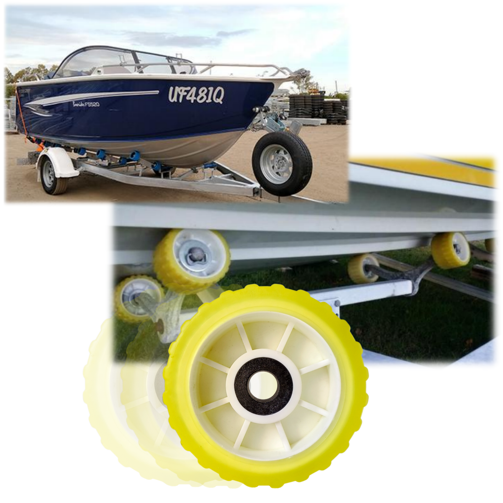 3 inches x 5 inches 4PCs Boat Trailer Poly Ribbed Wobble Rollers by 3/4 inches Shaft - JLM MARINE
