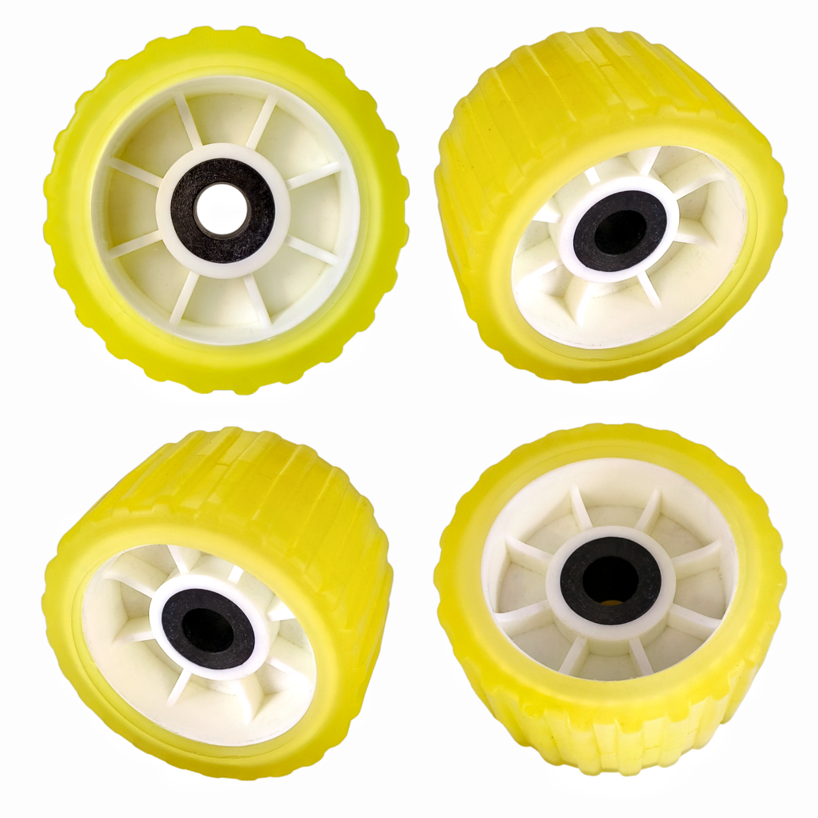 3 inches x 5 inches 4PCs Boat Trailer Poly Ribbed Wobble Rollers by 3/4 inches Shaft - JLM MARINE