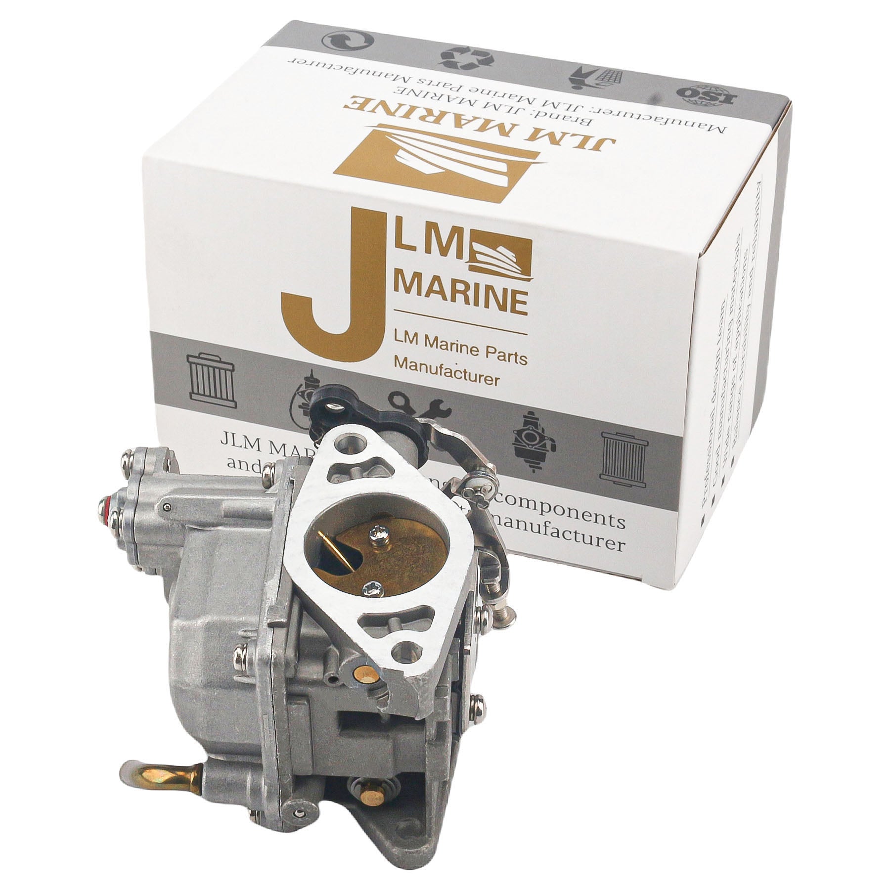 photo of jlm marine carburetor for tohatsu nissan mfs nsf 9.8hp 3dp 03100-0 silver metal with brass float and needle