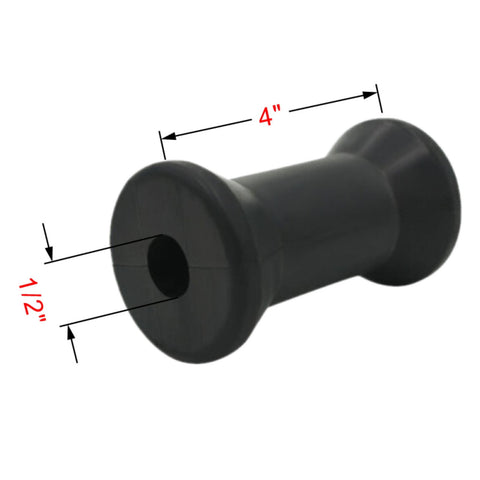 4 boat trailer spool roller by 1/2 shaft black rubber tapered ends 4 inch length 1/2 inch hole diameter
