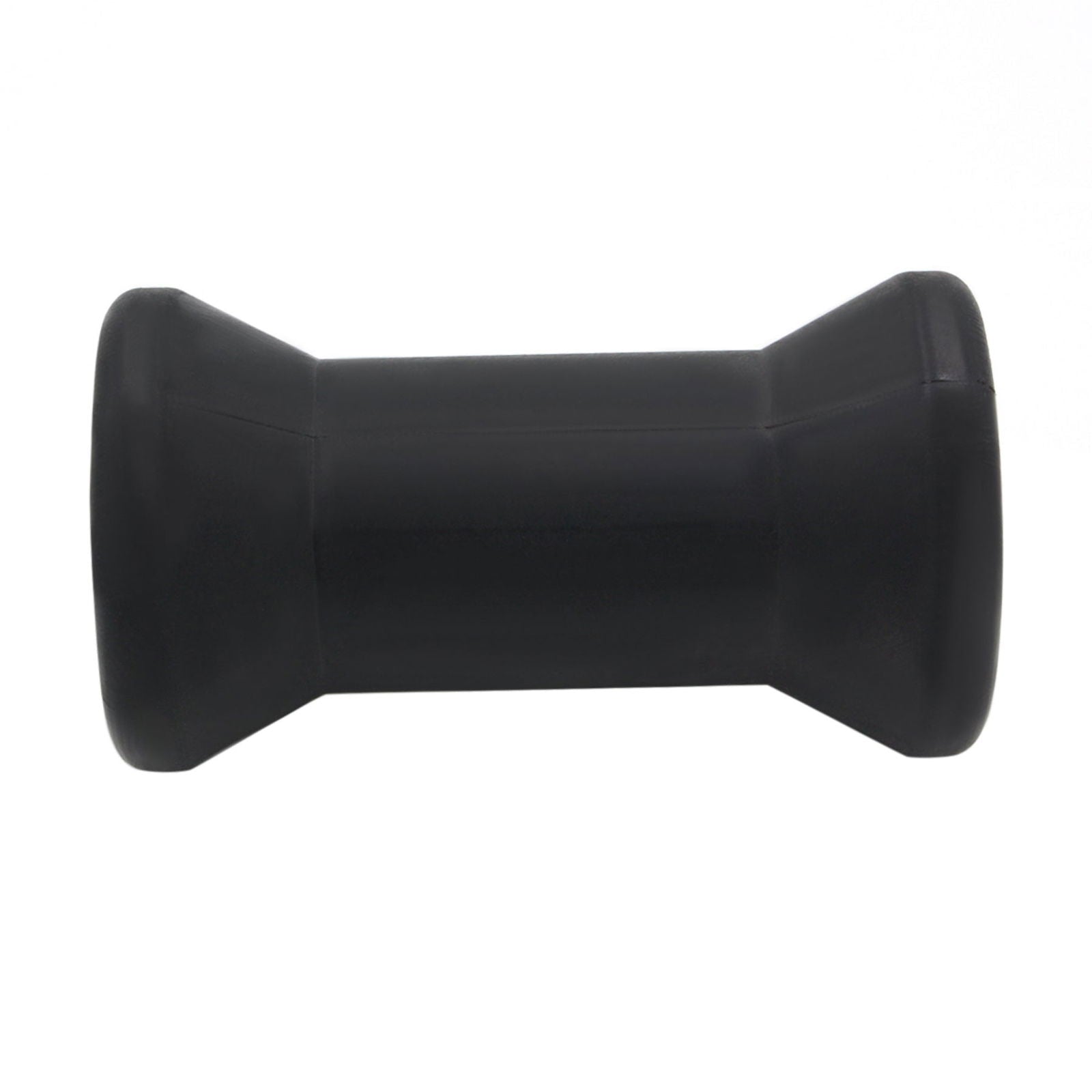 photo of jlm marine 4-boat-trailer-spool-roller-by-1-2-shaft, black saddle-shaped rubber roller with curved ends and tapering middle