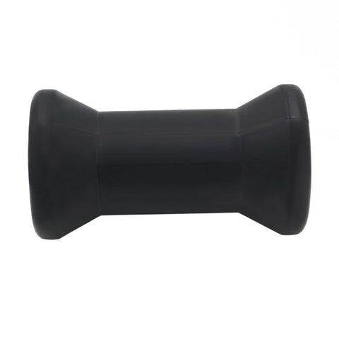 photo of jlm marine 4-boat-trailer-spool-roller-by-1-2-shaft, black saddle-shaped rubber roller with curved ends and tapering middle