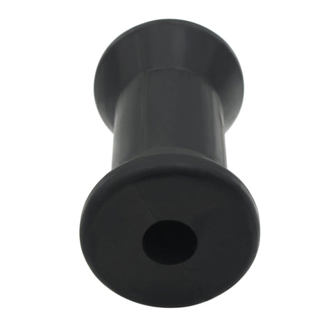 photo of 4-boat-trailer-spool-roller-by-1-2-shaft by jlm marine, black plastic cylindrical roller with flared funnel ends and central shaft hole