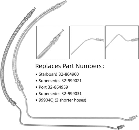 Power Trim Tilt Hydraulic Ram Cylinder Hose Kit for MerCruiser R MR Alpha One Gen 2 16-3/16" and Bravo 1 2 3 Replaces for Braided Stainless Steel Hoses            32-864959   32-864960  32-99904Q*2