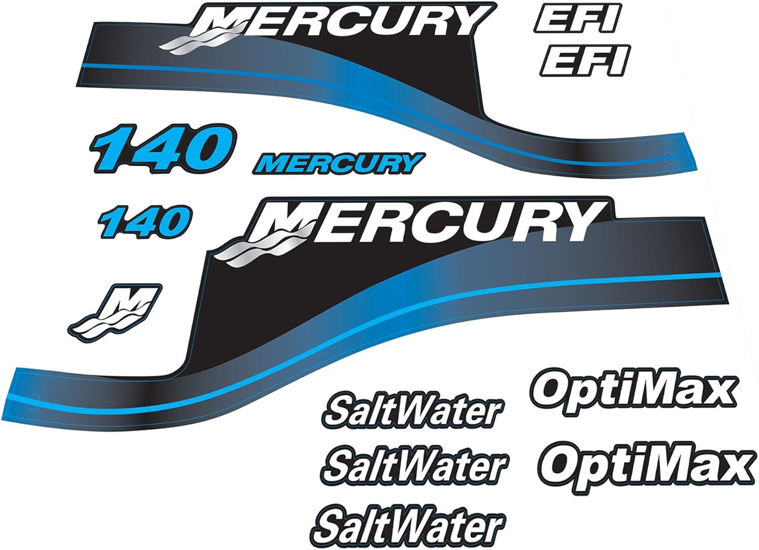 Mercury 140HP Outboards Motor Top Cowl Cove Decal Sticker Set 826333A00, 879760A03 - JLM Marine - JLM Marine Boat Parts Limited